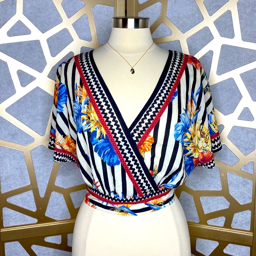 Short‎ Sleeve Wrap Back Tie Blouse
